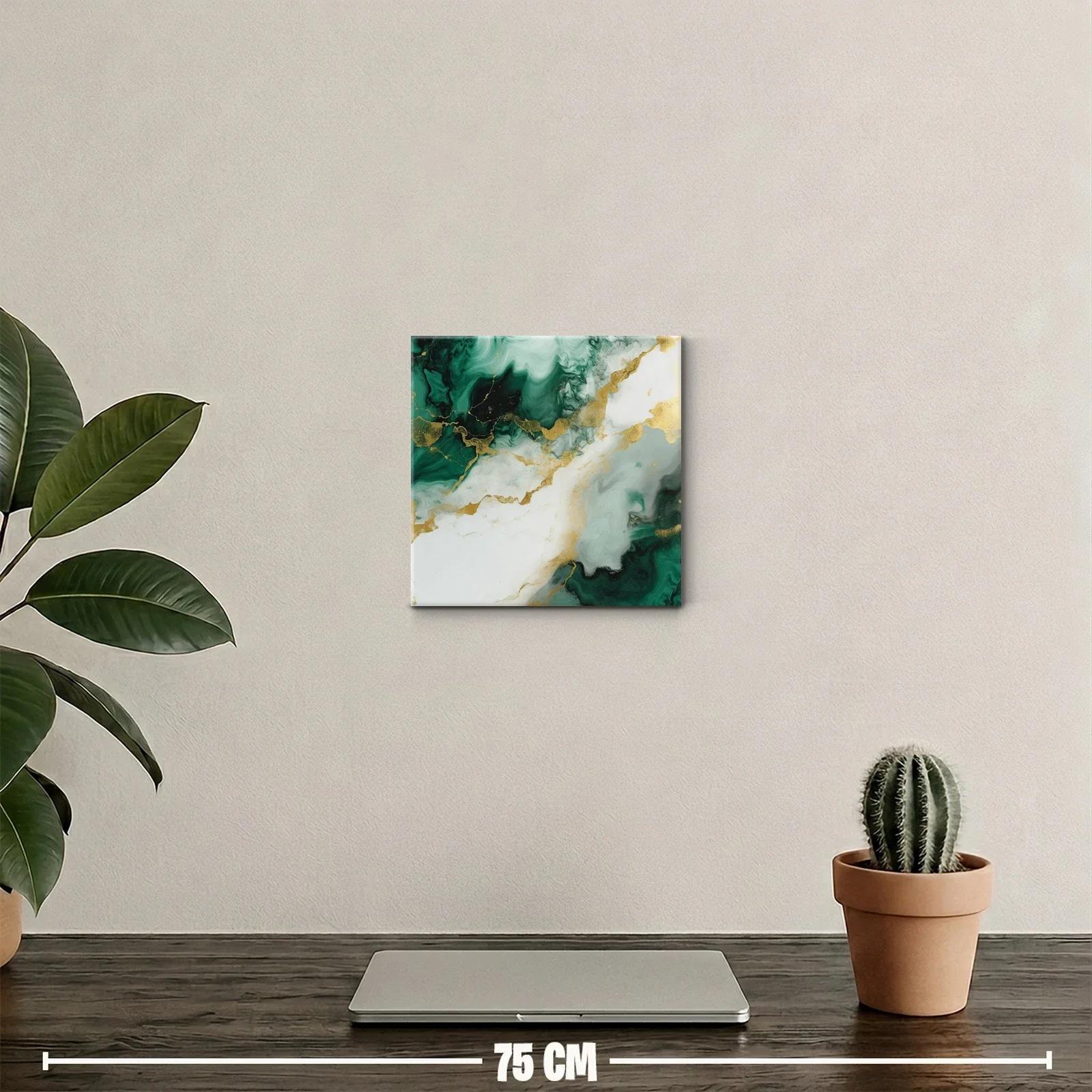 Cuadro abstracto con tonos verdes y dorados elegantes — miniatura 2