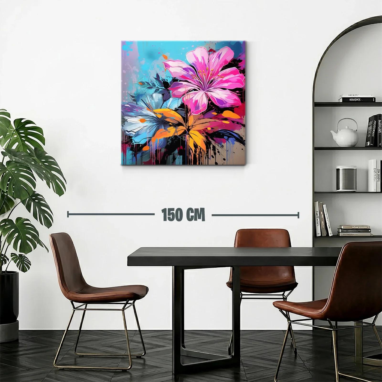 Cuadro vibrante con flores en tonos rosa y azul — miniatura 2