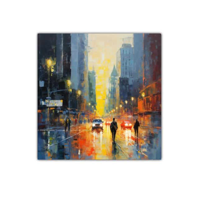 Atardecer urbano con reflejos vibrantes en la ciudad