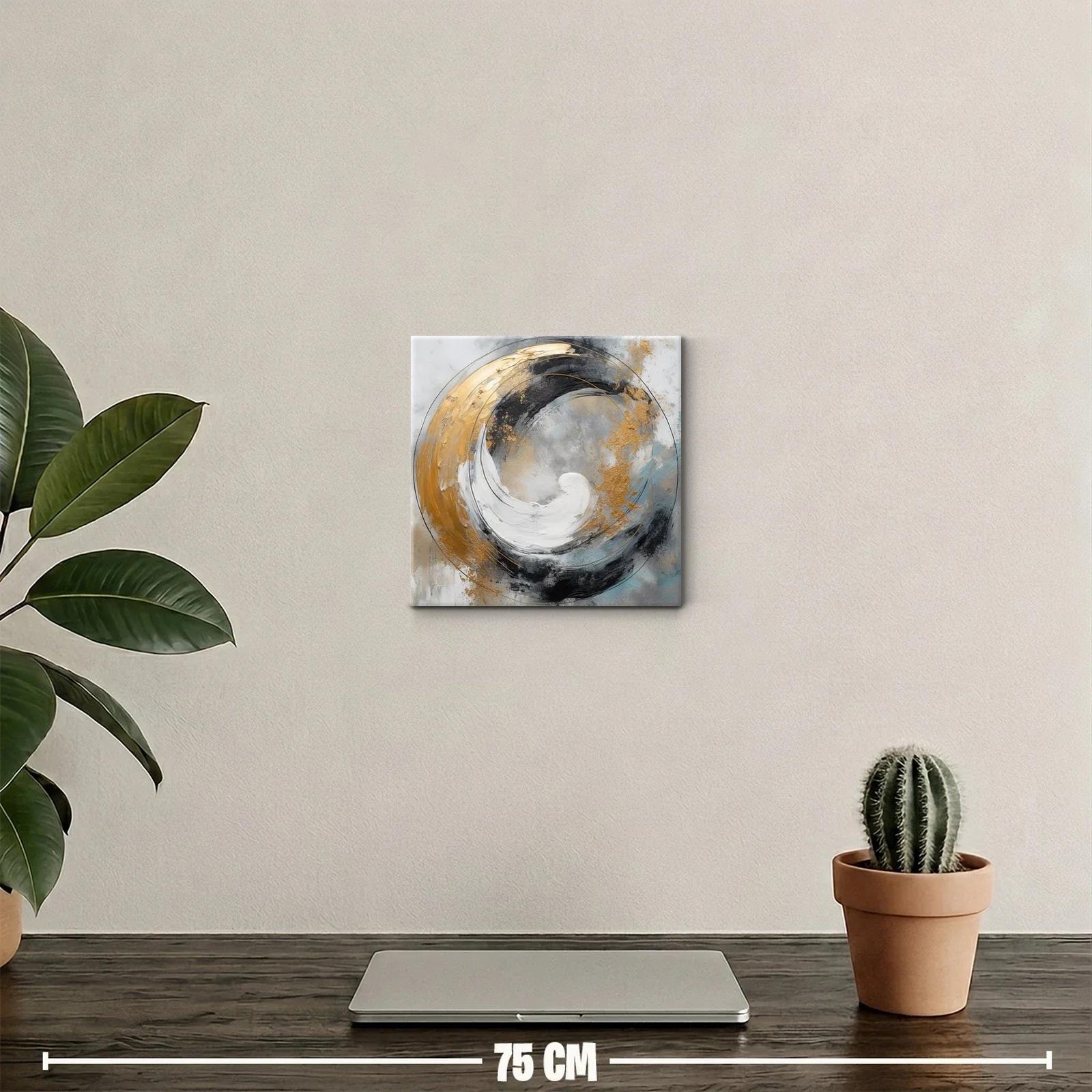 Cuadro Abstracto con Espirales Doradas y Tonos Neutros — miniatura 2