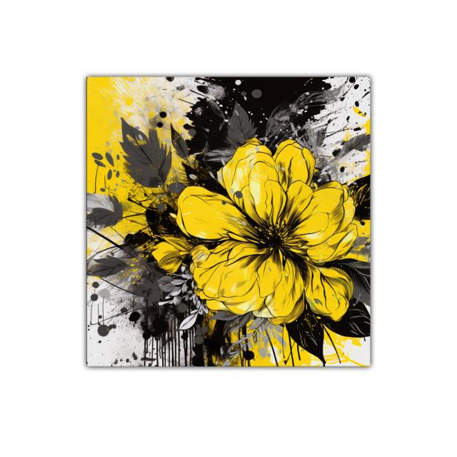 Flor amarilla brillante con hojas en tonos oscuros