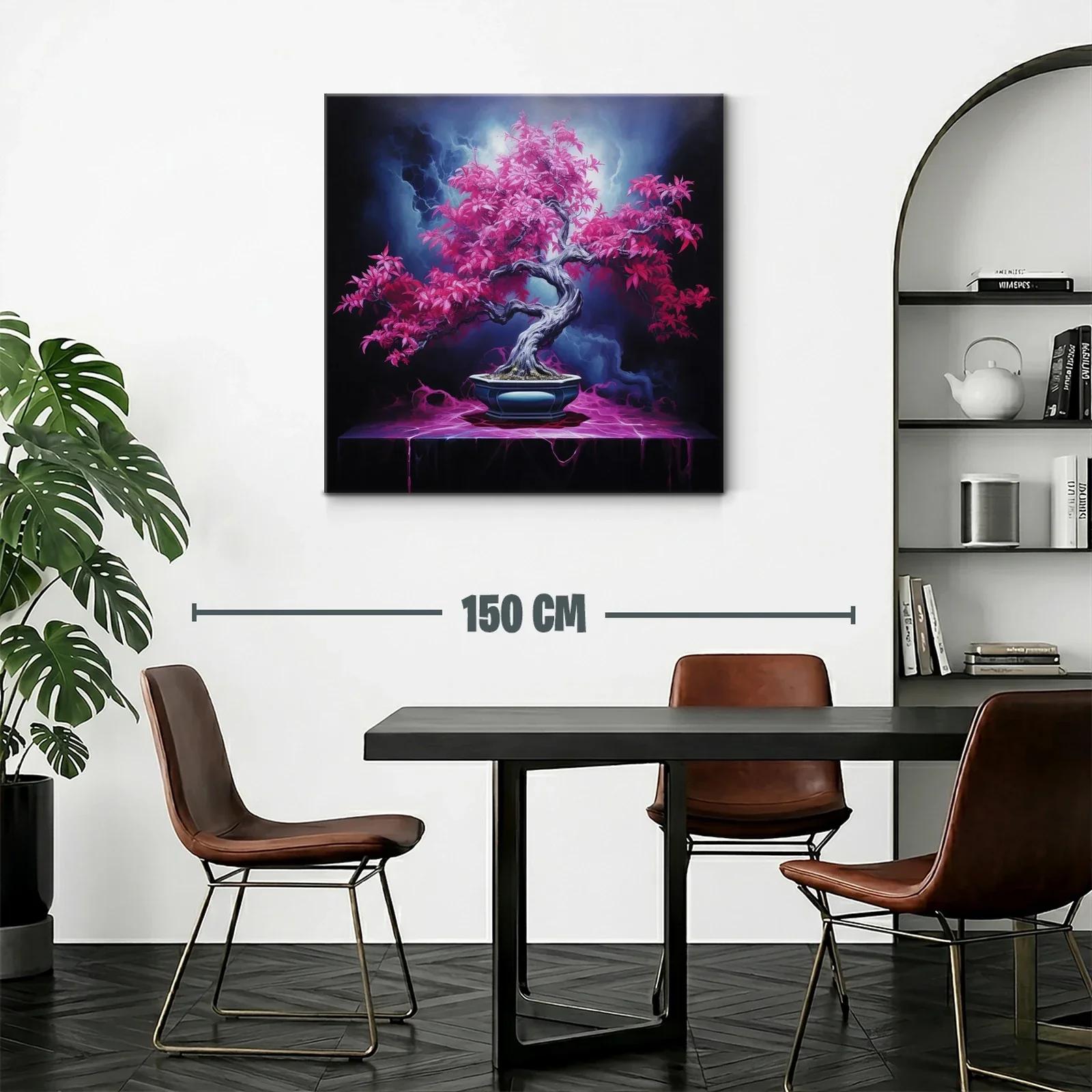 Árbol Bonsái con Hojas Fucsias en Fondo Oscuro — miniatura 2