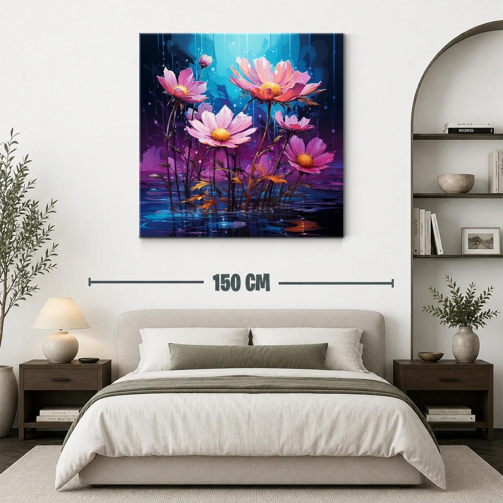 Flores rosadas sobre un fondo azul y púrpura vibrante — miniatura 3
