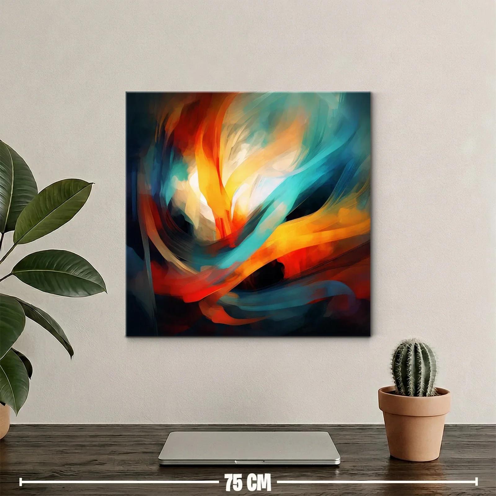Cuadro abstracto con vibrantes tonos cálidos y fríos en movimiento — miniatura 2