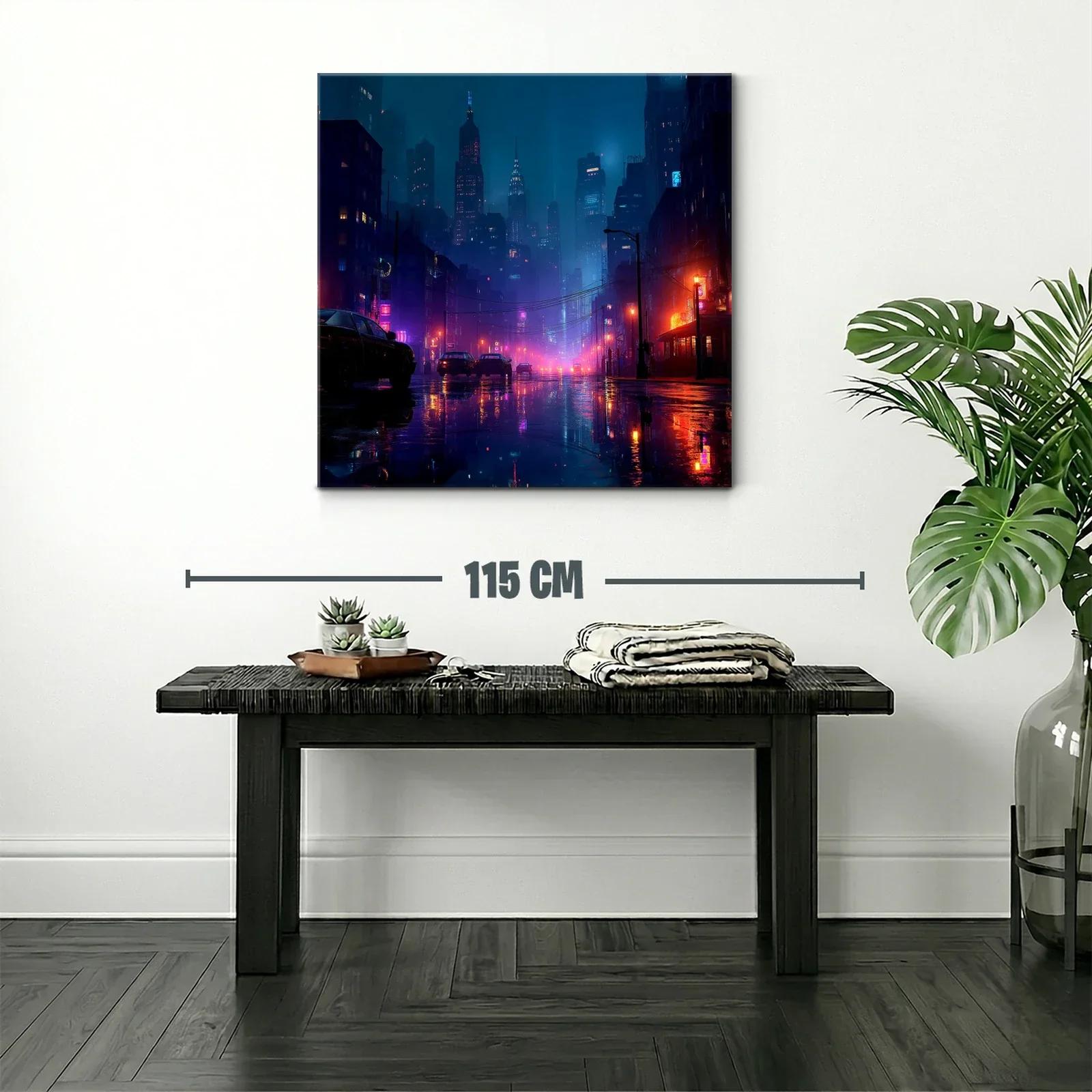 Paisaje urbano nocturno con luces de neón vibrantes — miniatura 2