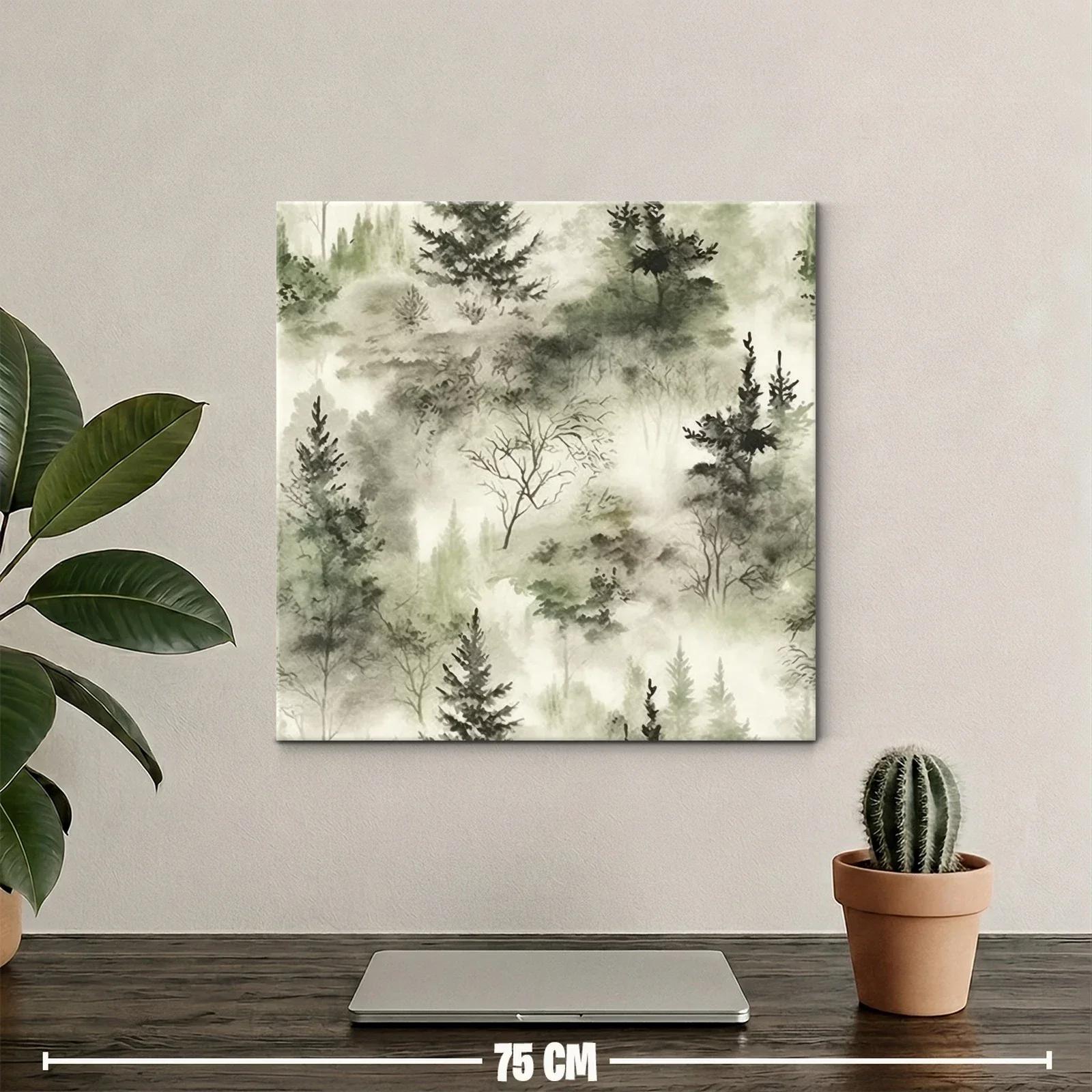 Cuadro de bosque brumoso con tonos verdes suaves — miniatura 2