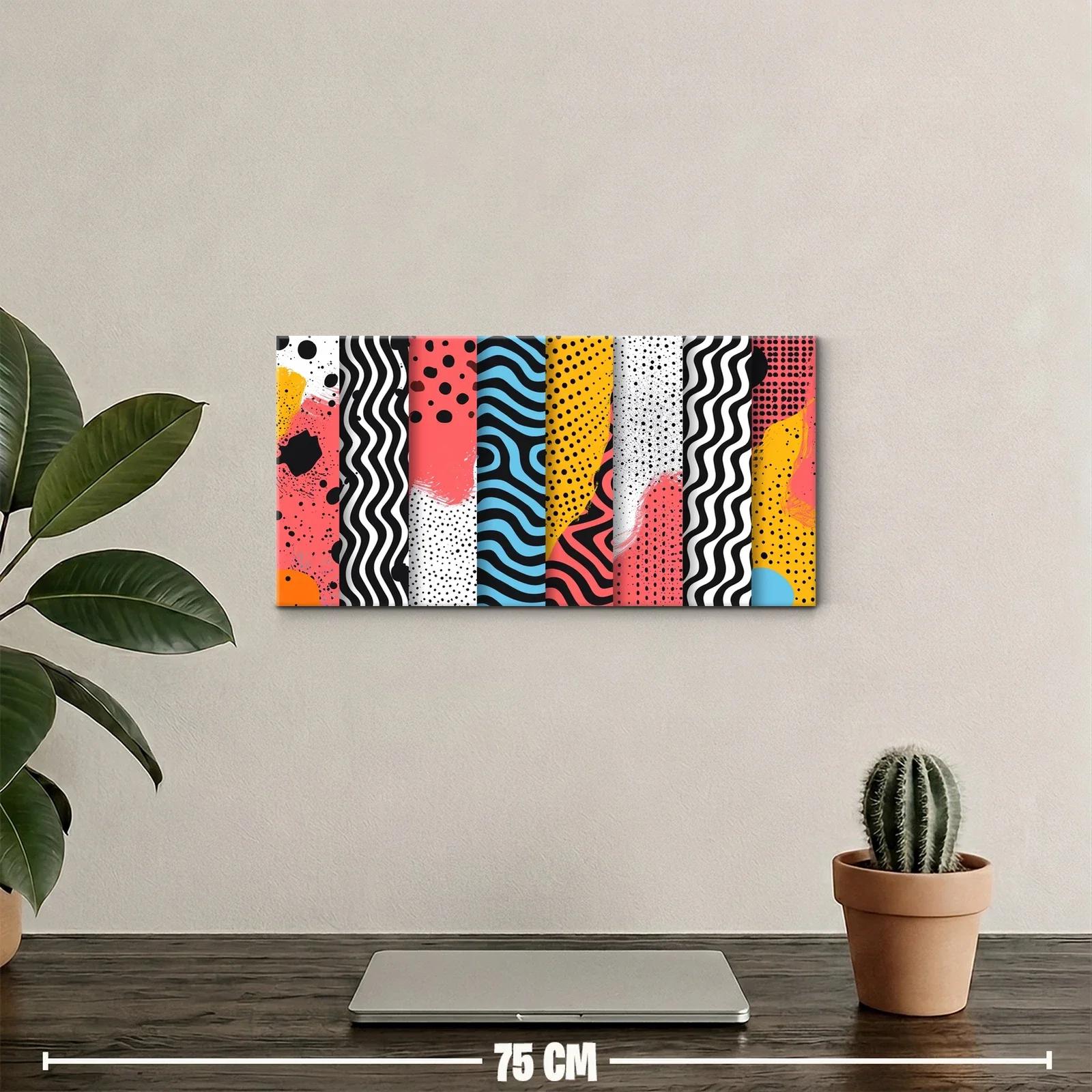 Cuadro patrón abstracto de franjas con ondas y lunares negros — miniatura 2