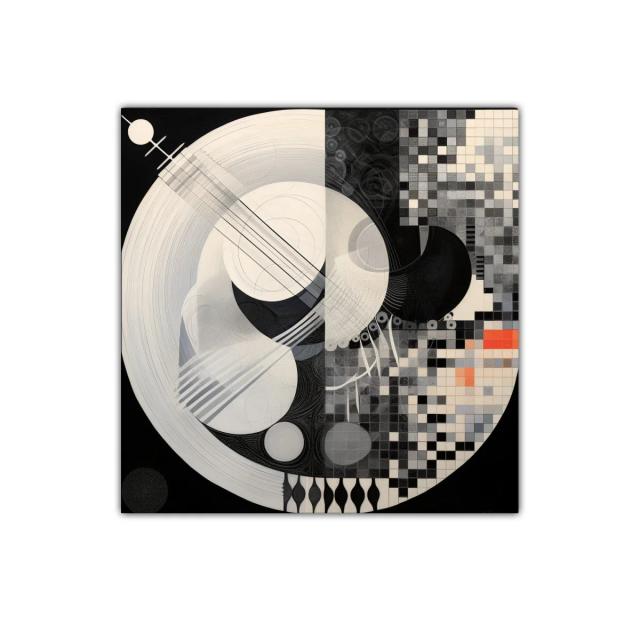 Composición abstracta en blanco y negro con toque naranja