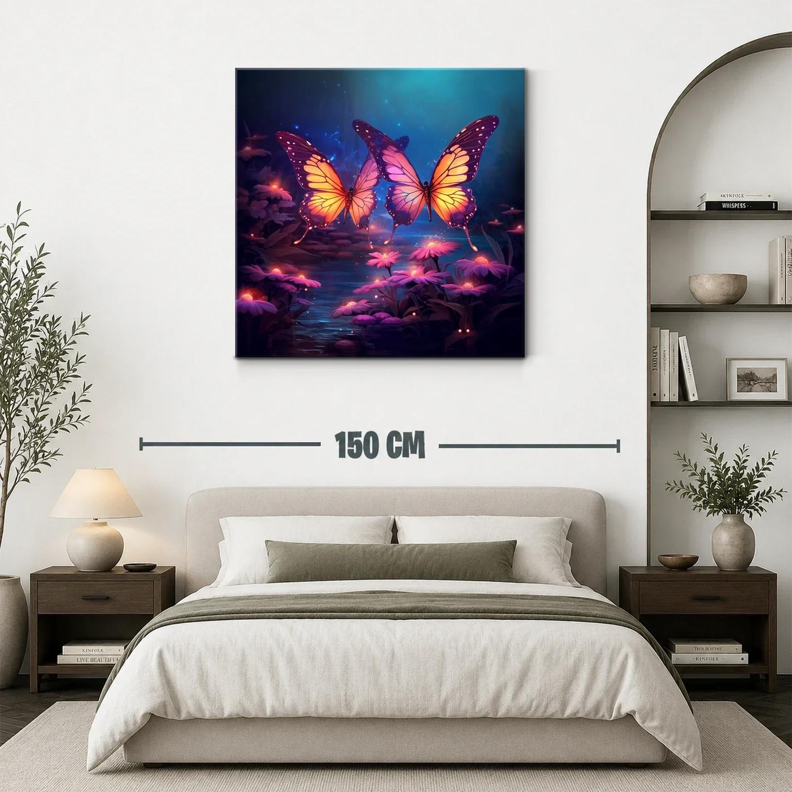 Mariposas luminosas sobre flores en bosque encantado — miniatura 3