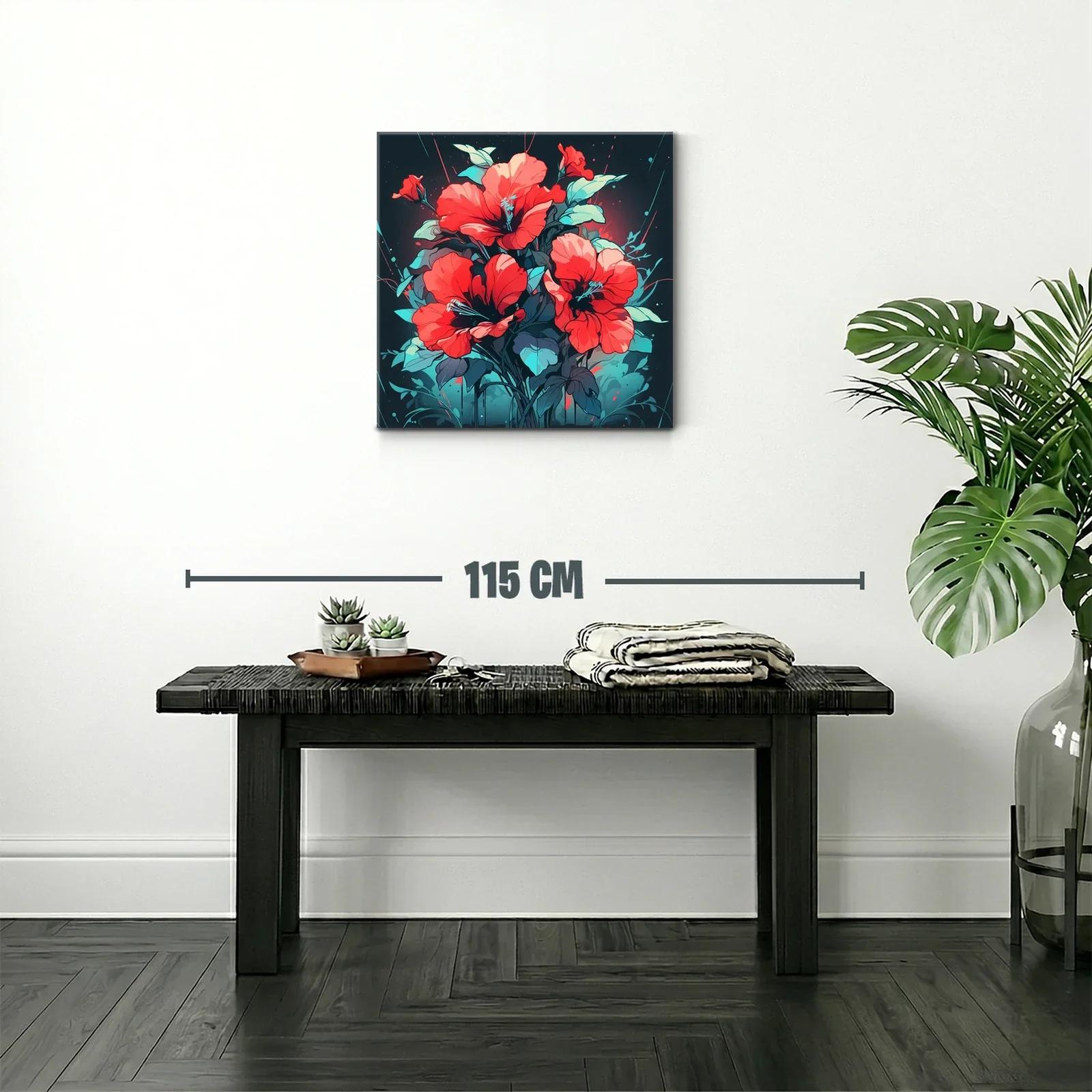 Ramo vibrante de flores rojas con toques celestes — miniatura 2