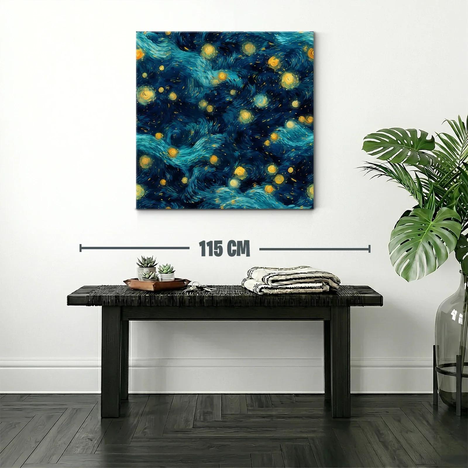 Cuadro abstracto con galaxia de estrellas y remolinos azules — miniatura 2