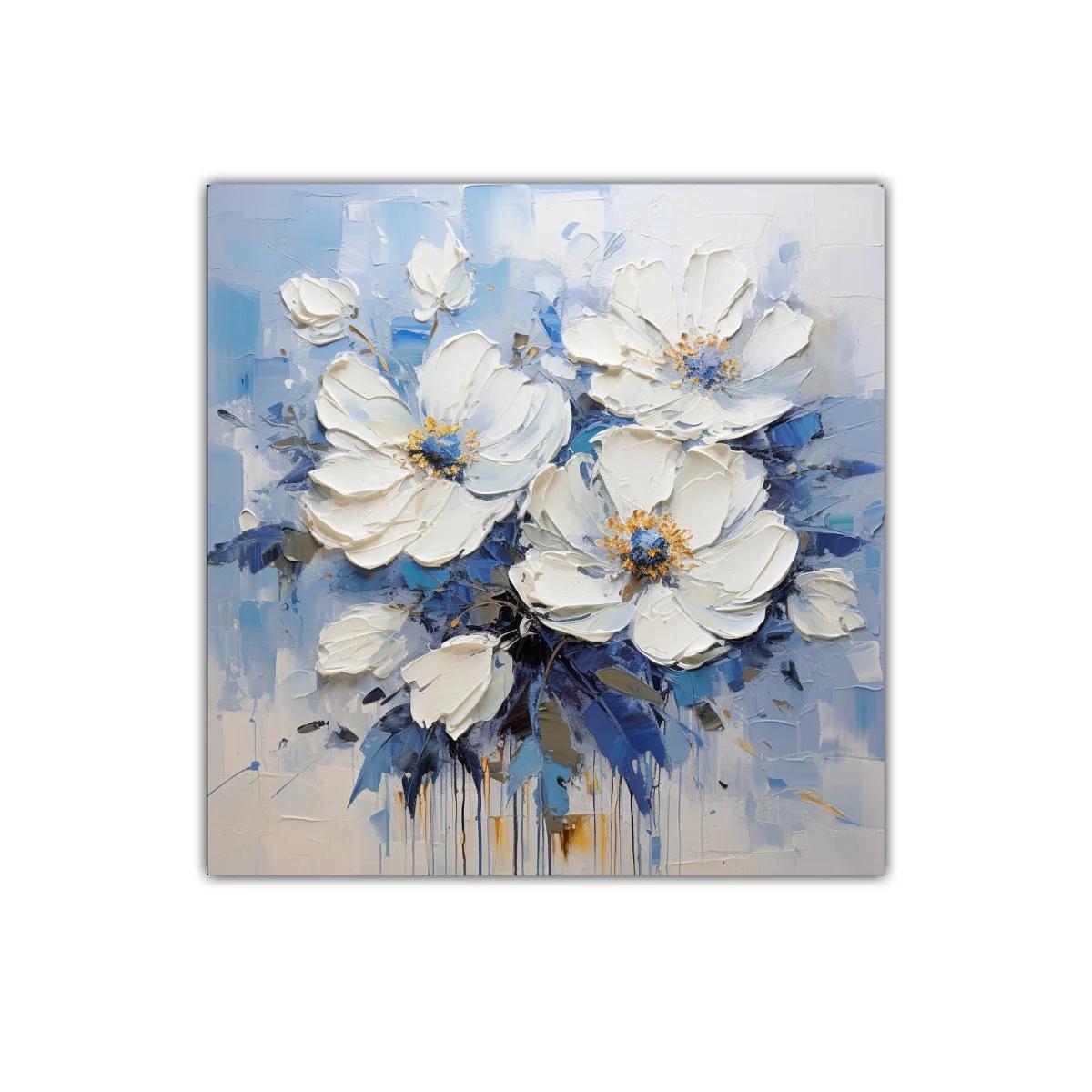 Cuadro decorativo flores blancas sobre fondo azul suave — imagen principal