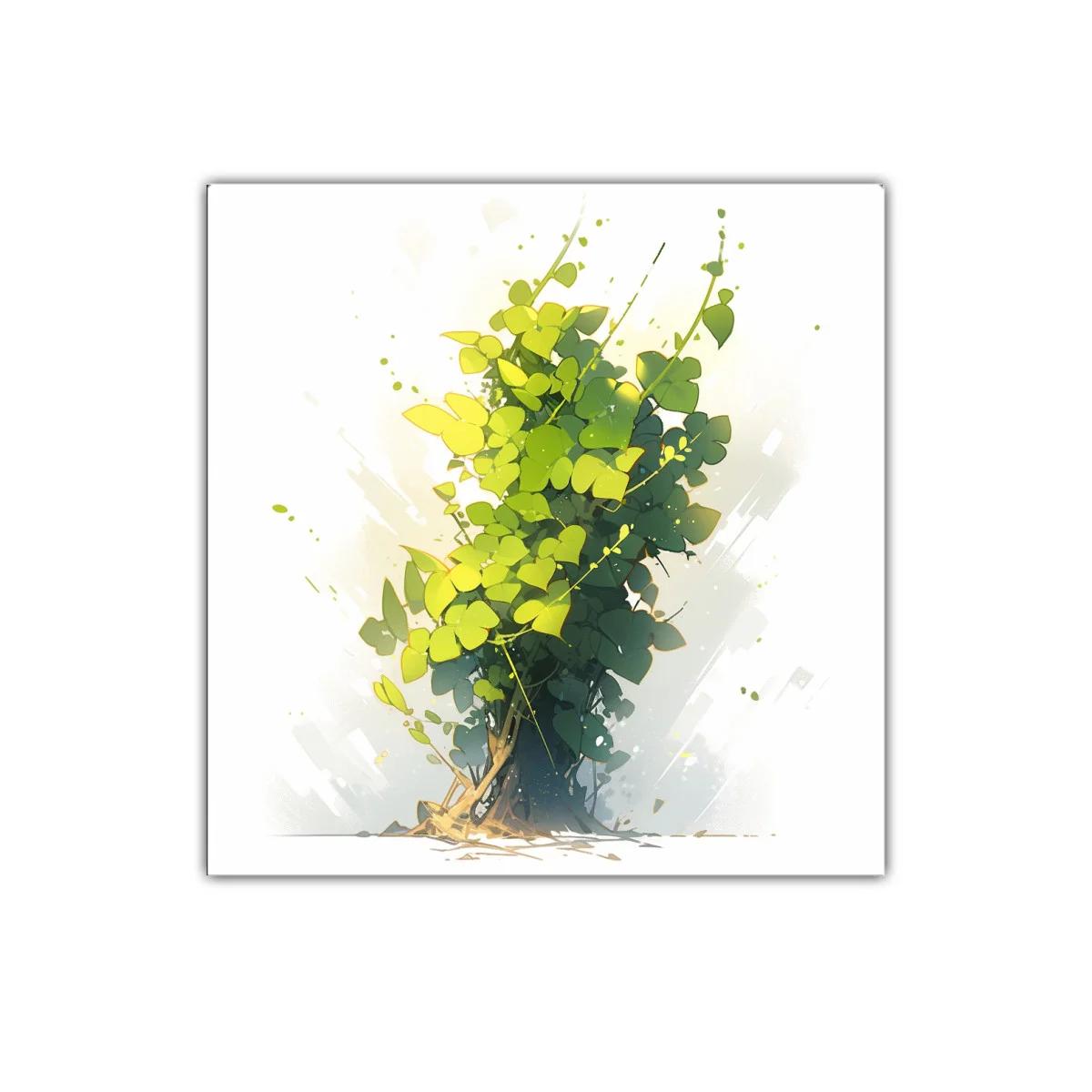 Cuadro decorativo de planta verde vibrante y naturaleza fresca