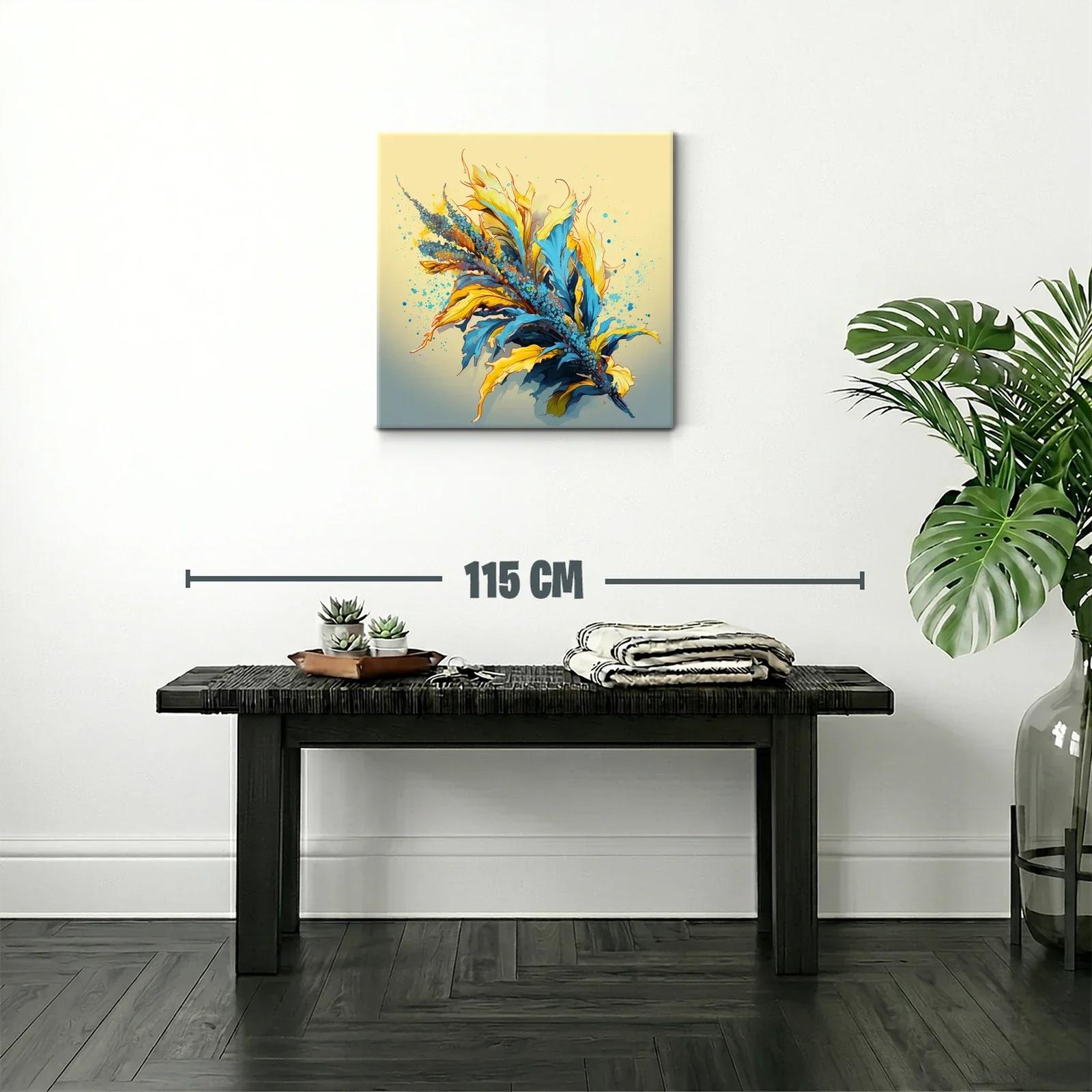 Composición vibrante de hojas y flores en tonos azules y amarillos — miniatura 2