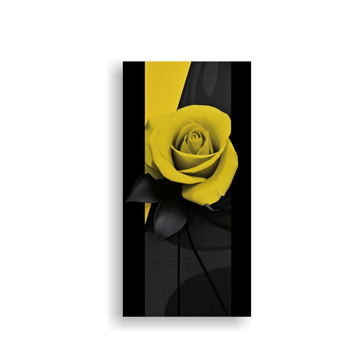 Cuadro rosa amarilla sobre fondo oscuro