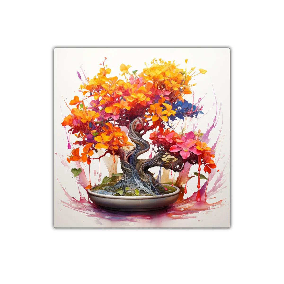 Cuadro artístico con bonsái floral vibrante y colorido — miniatura 1