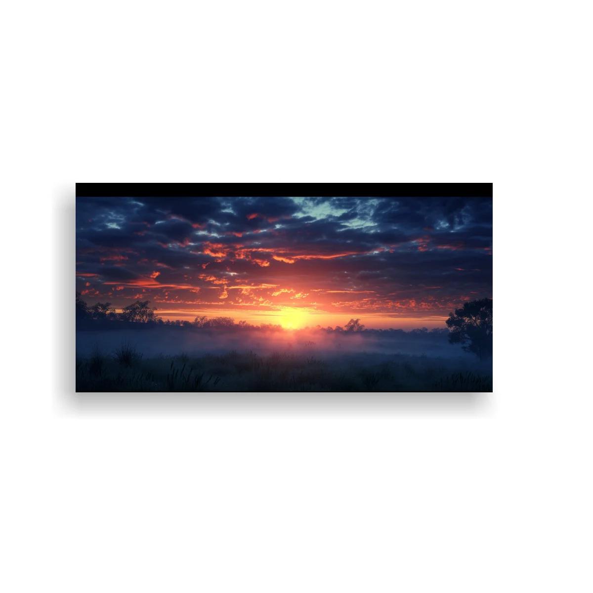 Cuadro atardecer campestre con cielo iluminado