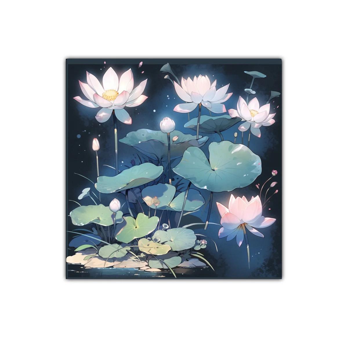 Delicadas flores de loto iluminadas en tonos suaves