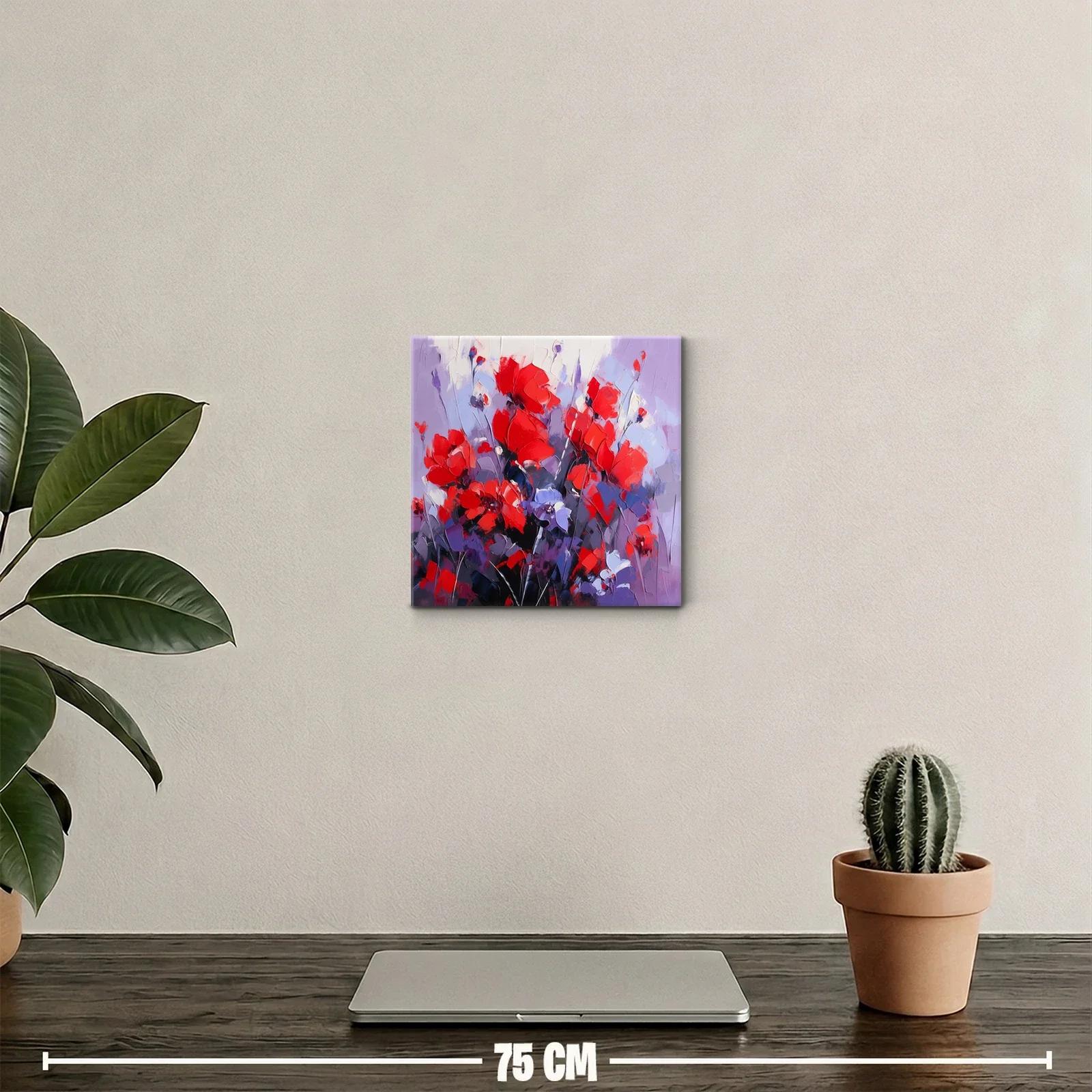 Cuadro floral vibrante con tonos rojos y lilas — miniatura 2