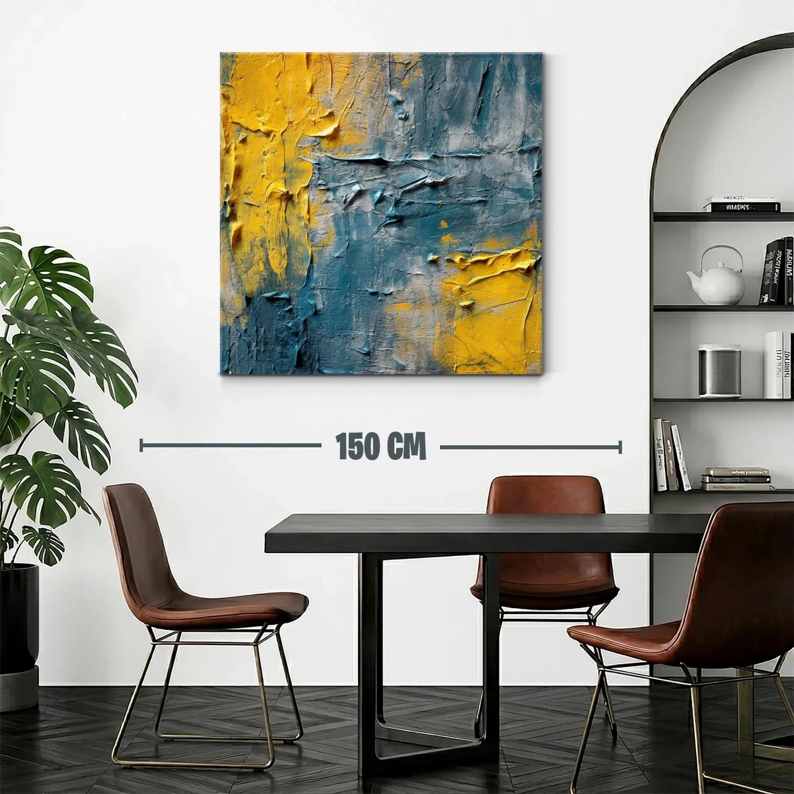 Cuadro abstracto con texturas en tonos amarillo y azul — miniatura 2