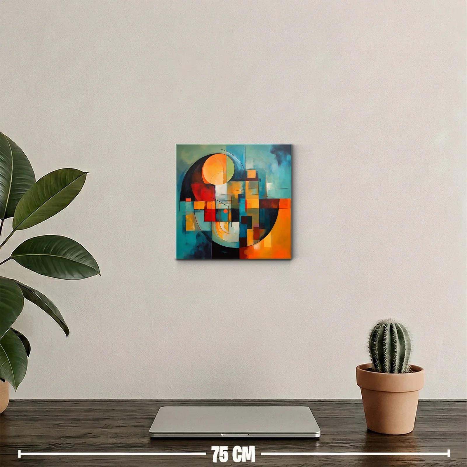 Cuadro abstracto con formas geométricas en tonos cálidos y fríos — miniatura 2