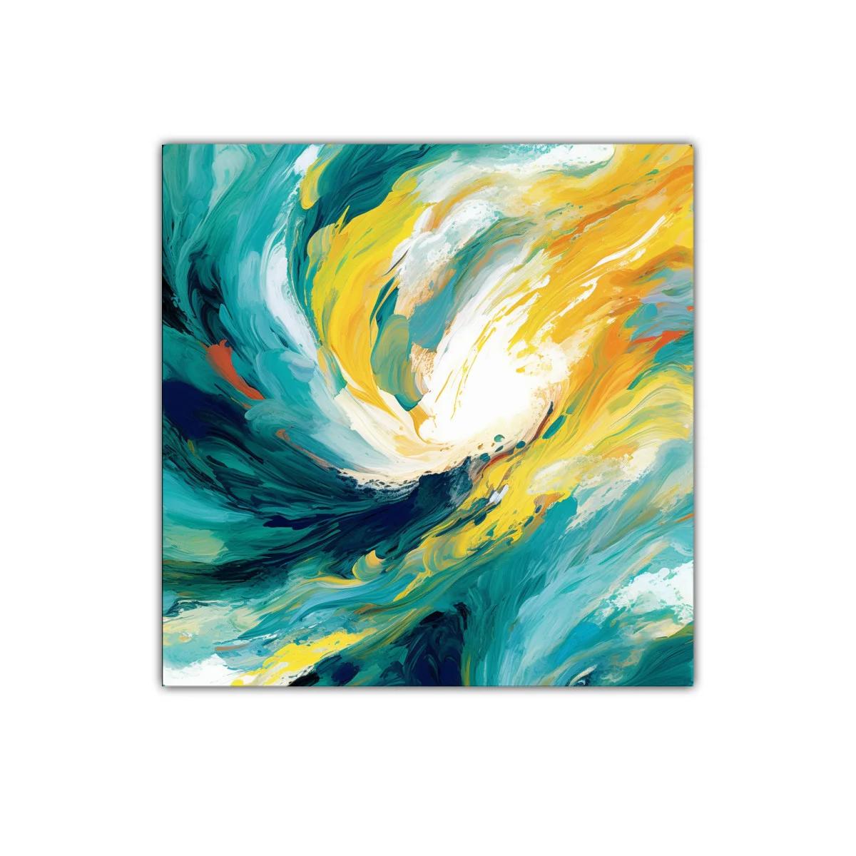Cuadro abstracto con vibrantes tonos turquesa y amarillo