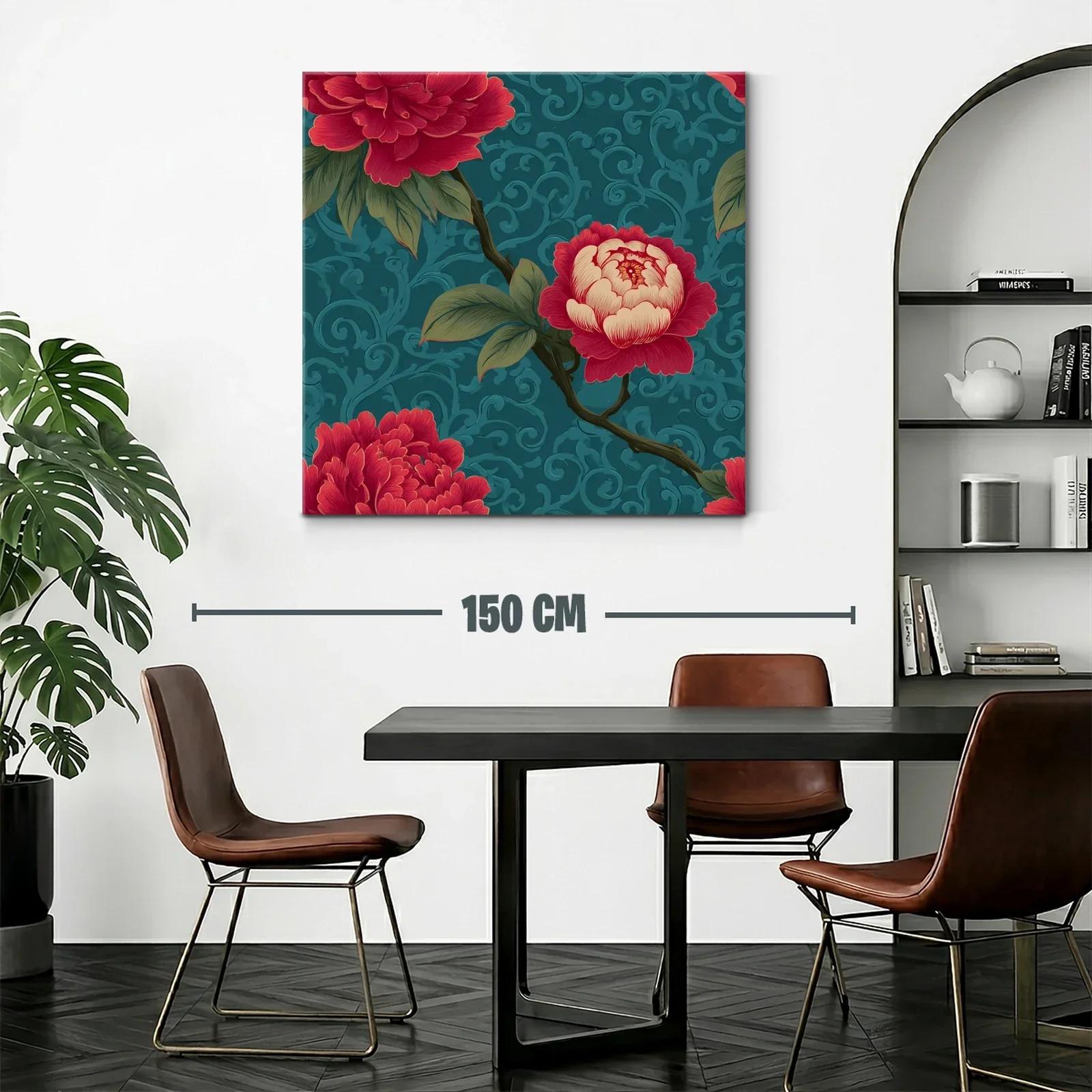 Cuadro floral con rosas rojas sobre fondo azul texturizado — miniatura 2