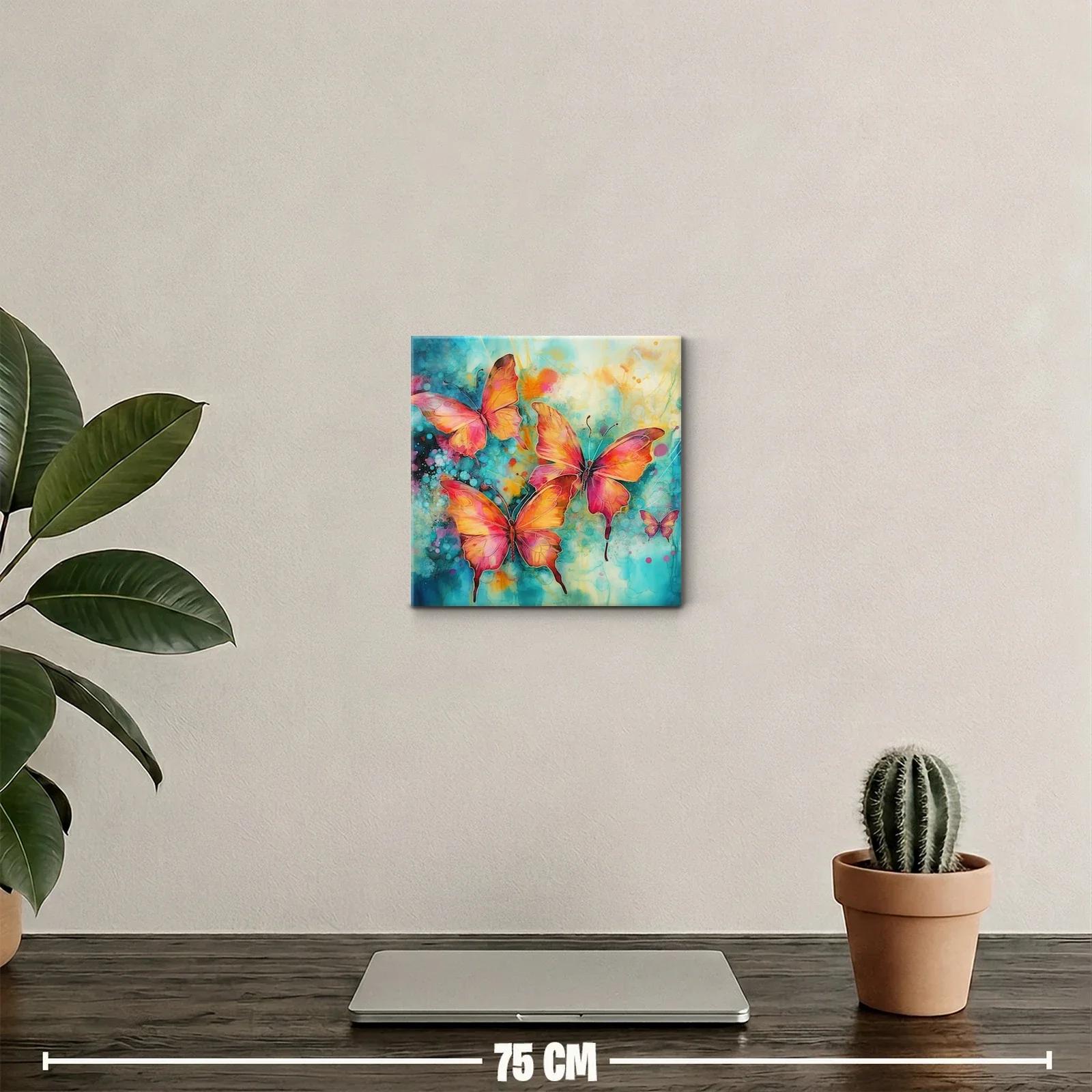 Cuadro decorativo con mariposas vibrantes y tonos turquesa — miniatura 2