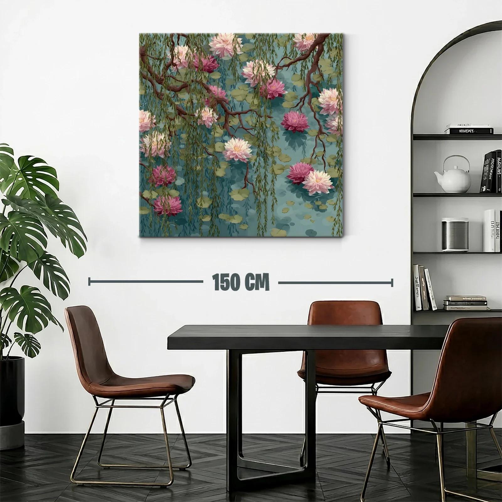 Cuadro con flores de loto y ramas en tonos suaves — miniatura 2