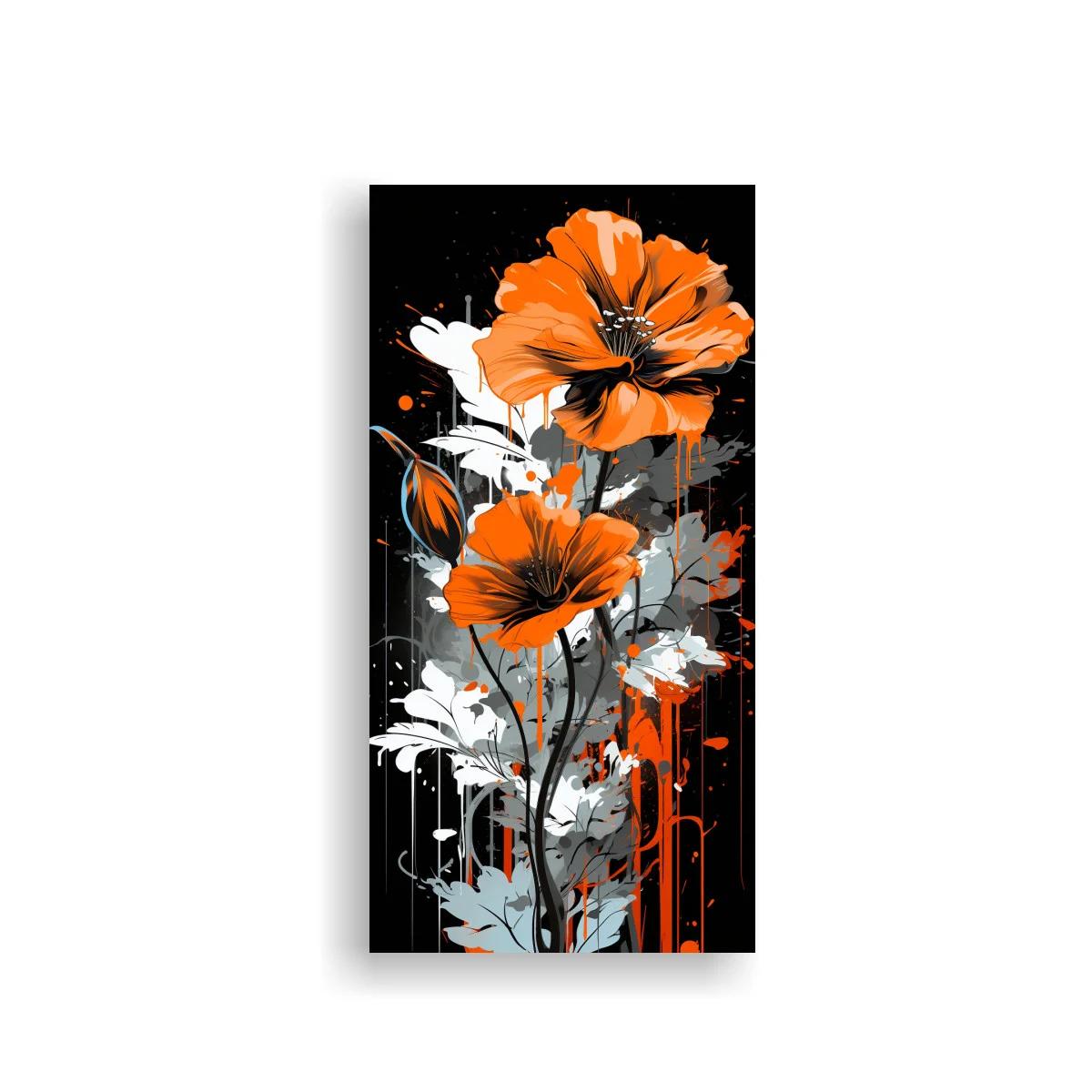 Cuadro amapolas naranjas con chorretones de pintura