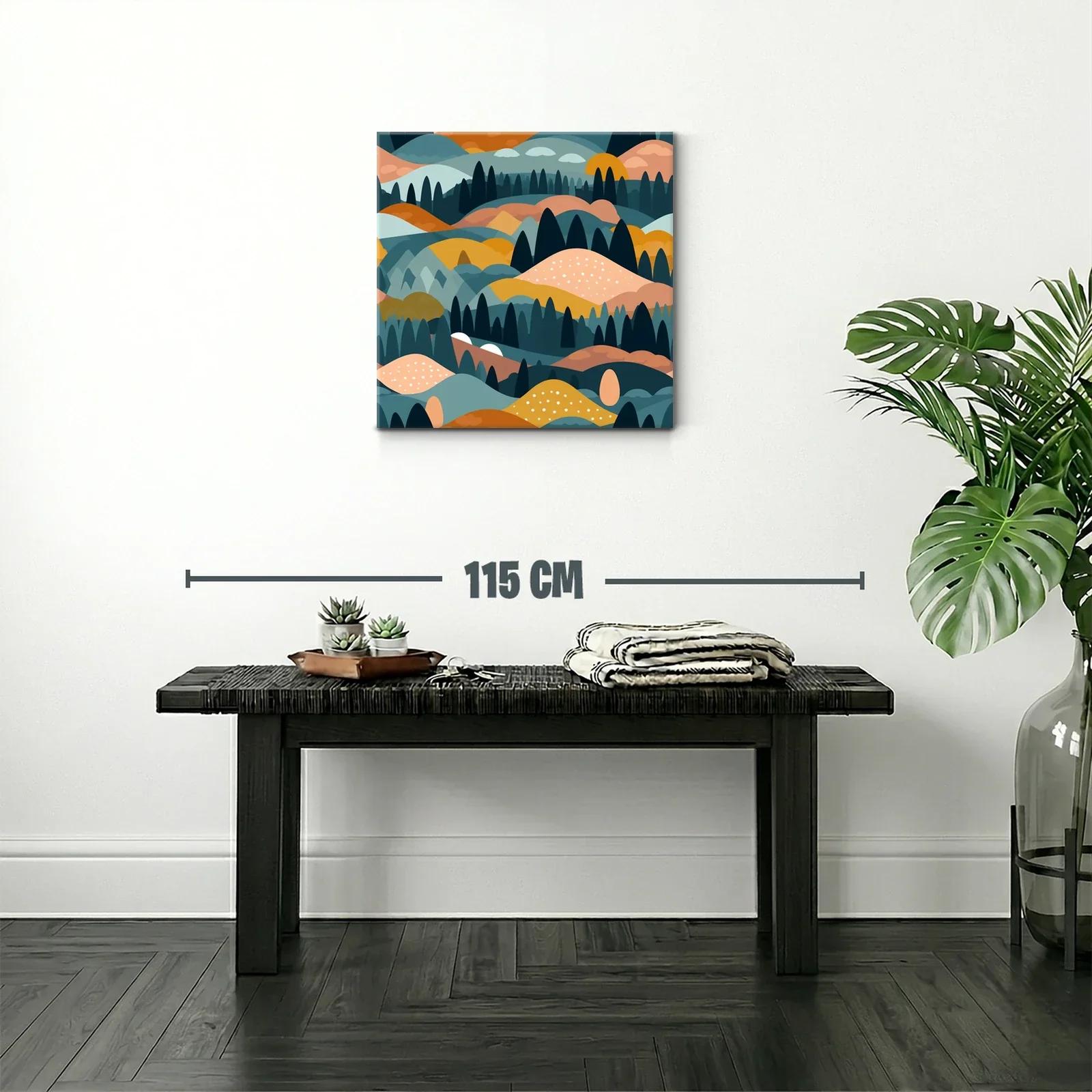Paisaje abstracto de colinas y bosques en tonos cálidos — miniatura 2