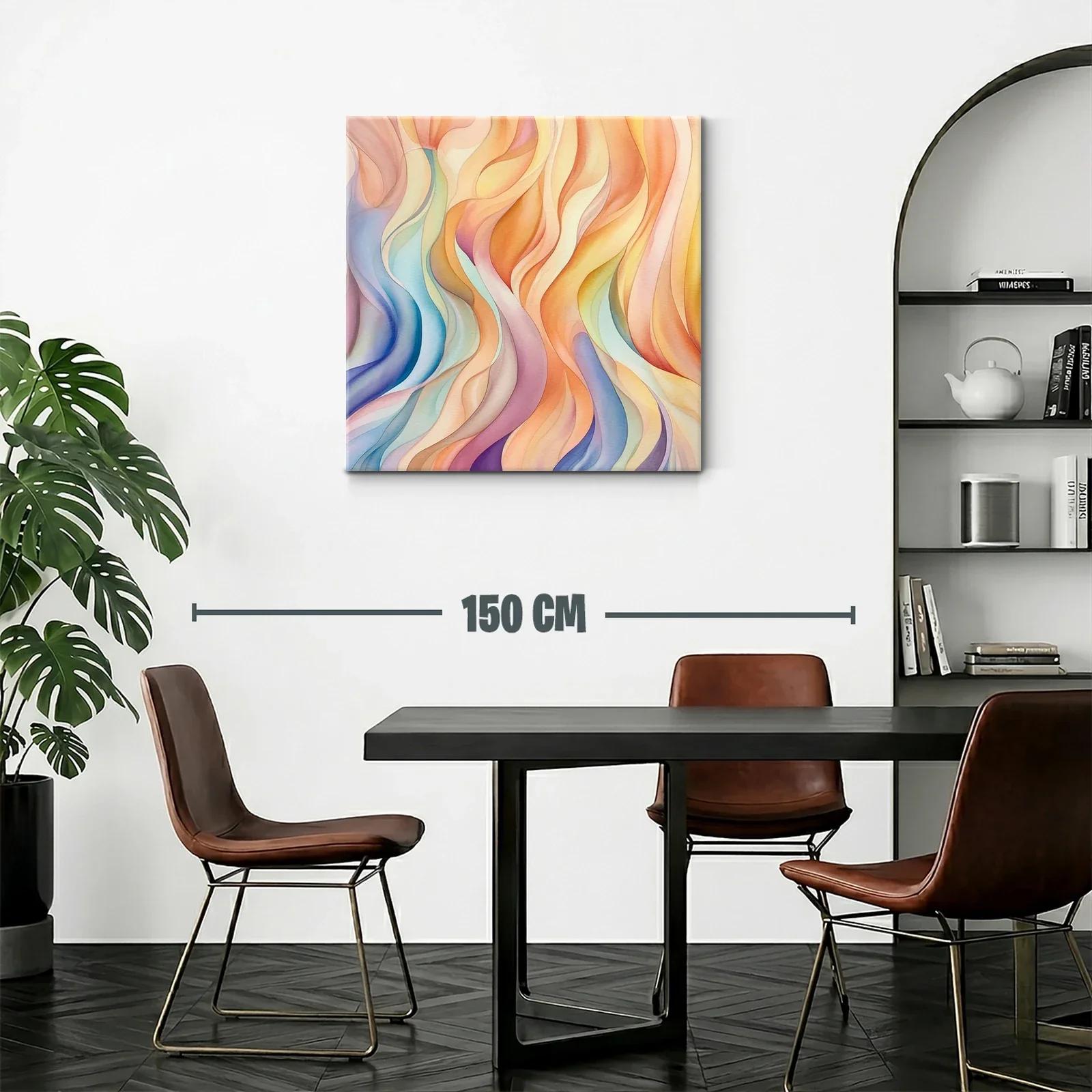 Cuadro abstracto en tonos cálidos y fríos con movimiento fluido — miniatura 2