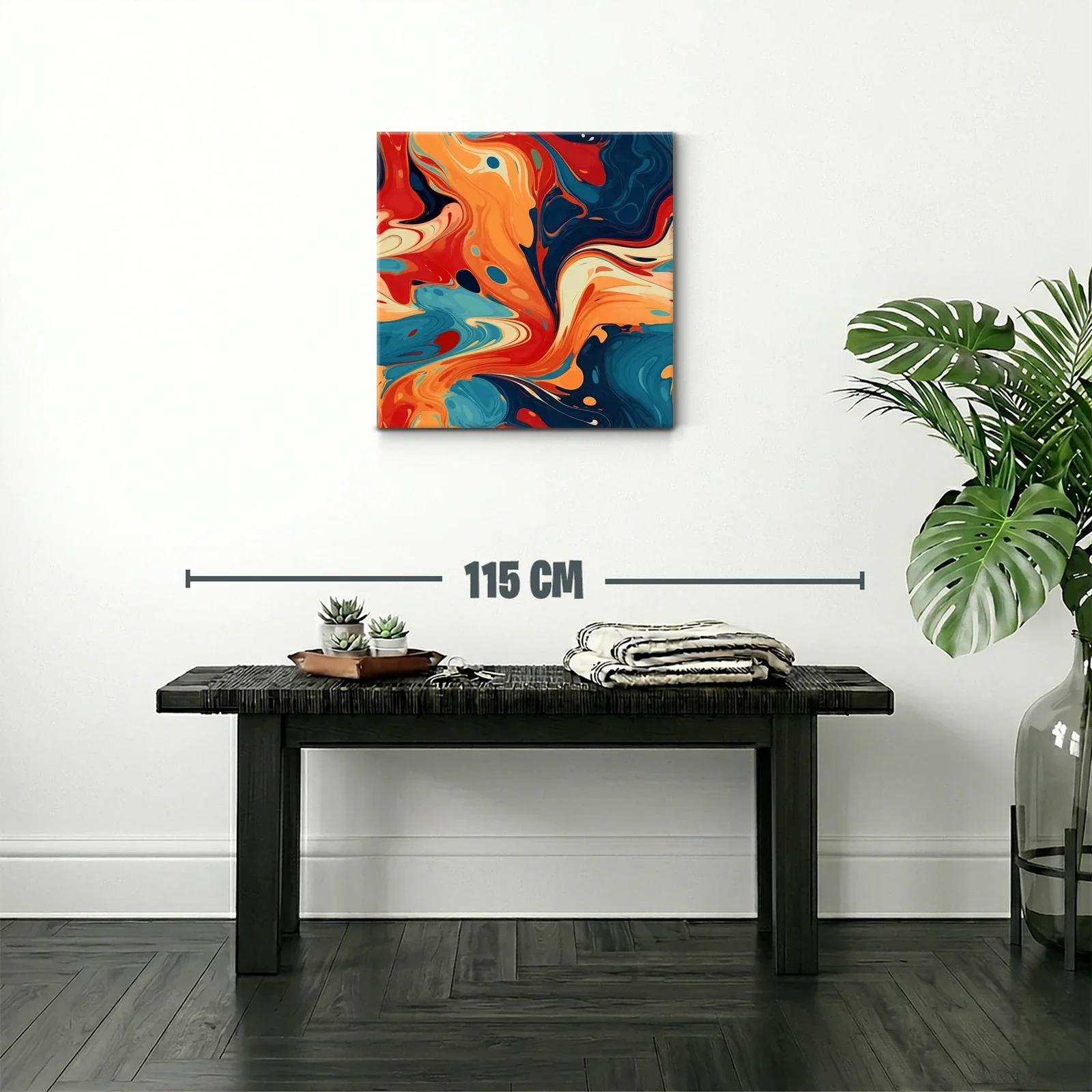 Cuadro abstracto con tonos cálidos y azules profundos — miniatura 2