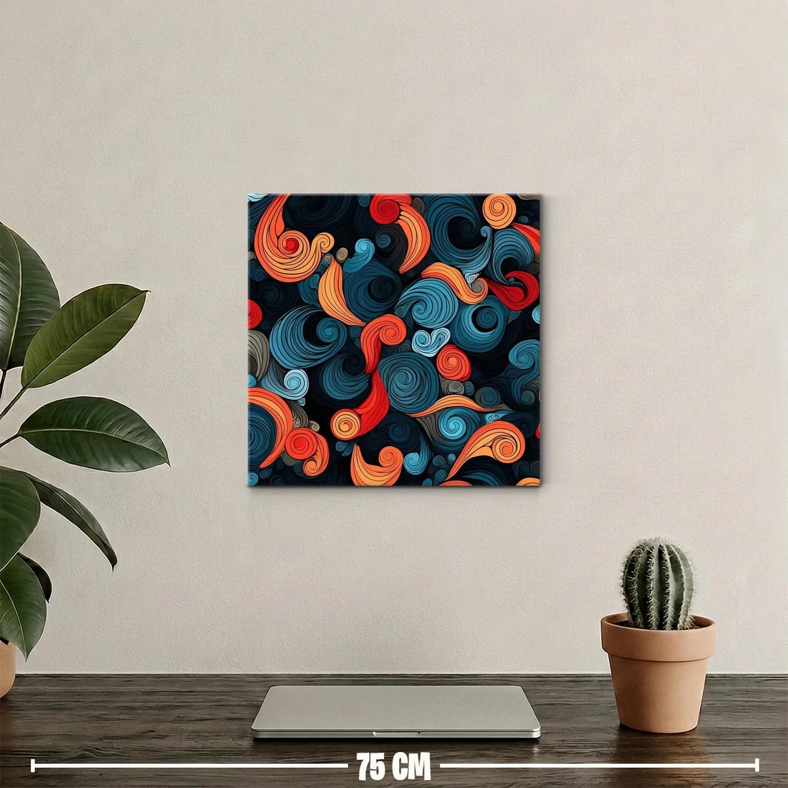 Cuadro abstracto con remolinos en tonos cálidos y fríos — miniatura 2