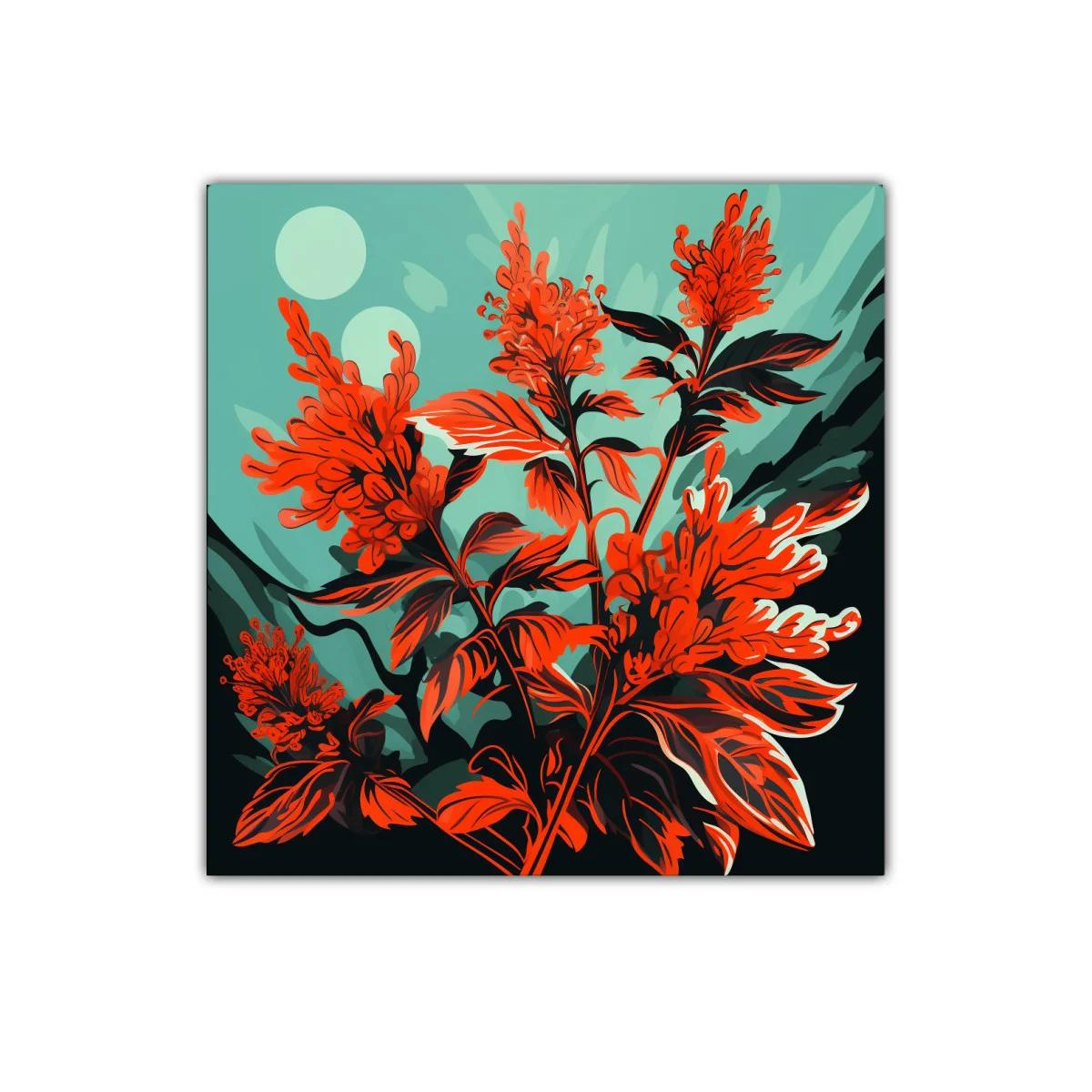 Cuadro floral vibrante con tonos rojos y verdes intensos — imagen principal