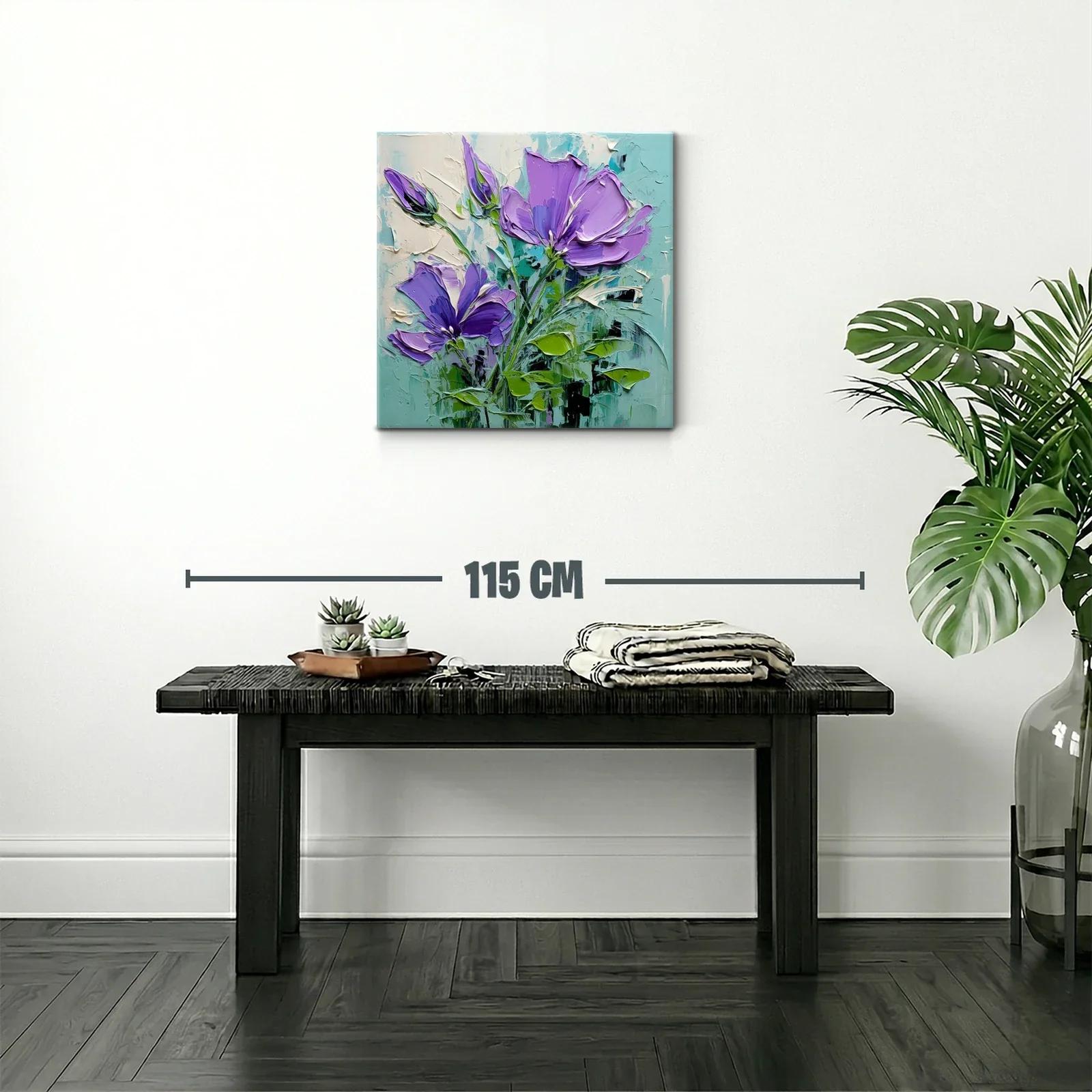 Flores lilas vibrantes con hojas verdes y fondo azul claro — miniatura 2