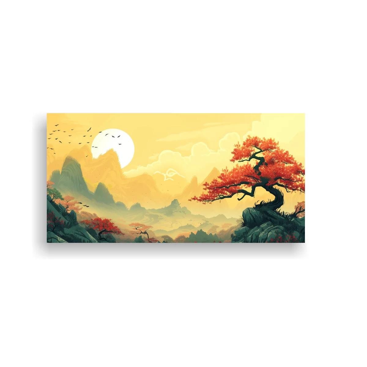 Cuadro árbol de otoño con bandada de pájaros