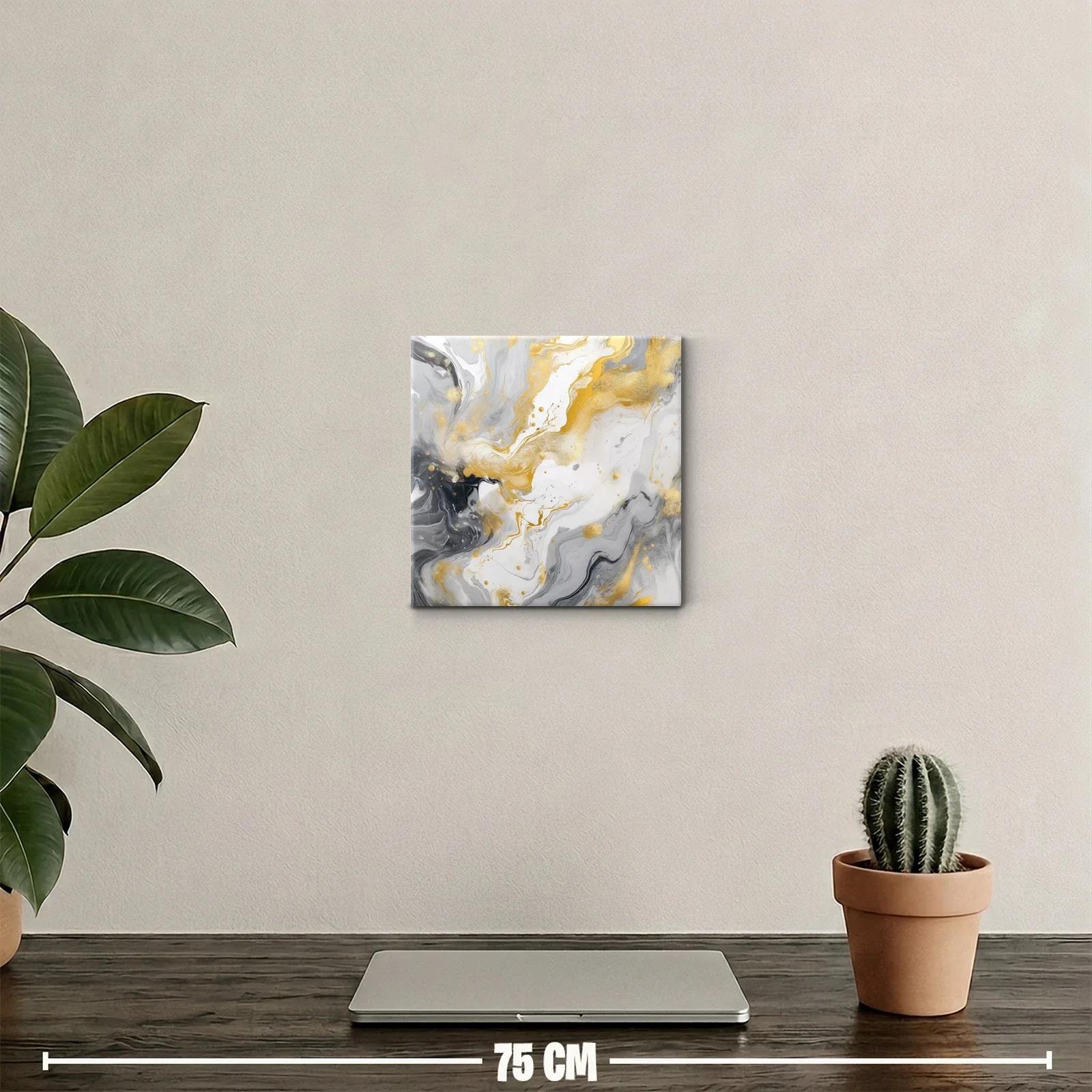 Cuadro abstracto con tonos dorados y grises fluidos en movimiento — miniatura 2