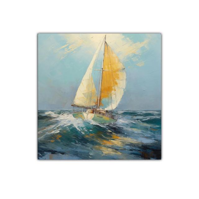 Velero navegando entre olas al viento marino