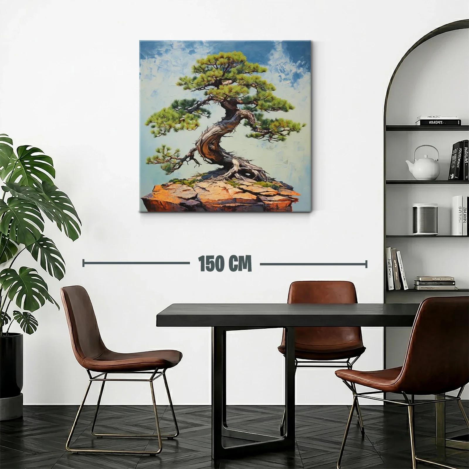 Cuadro con árbol bonsái en roca sobre fondo azul claro — miniatura 2