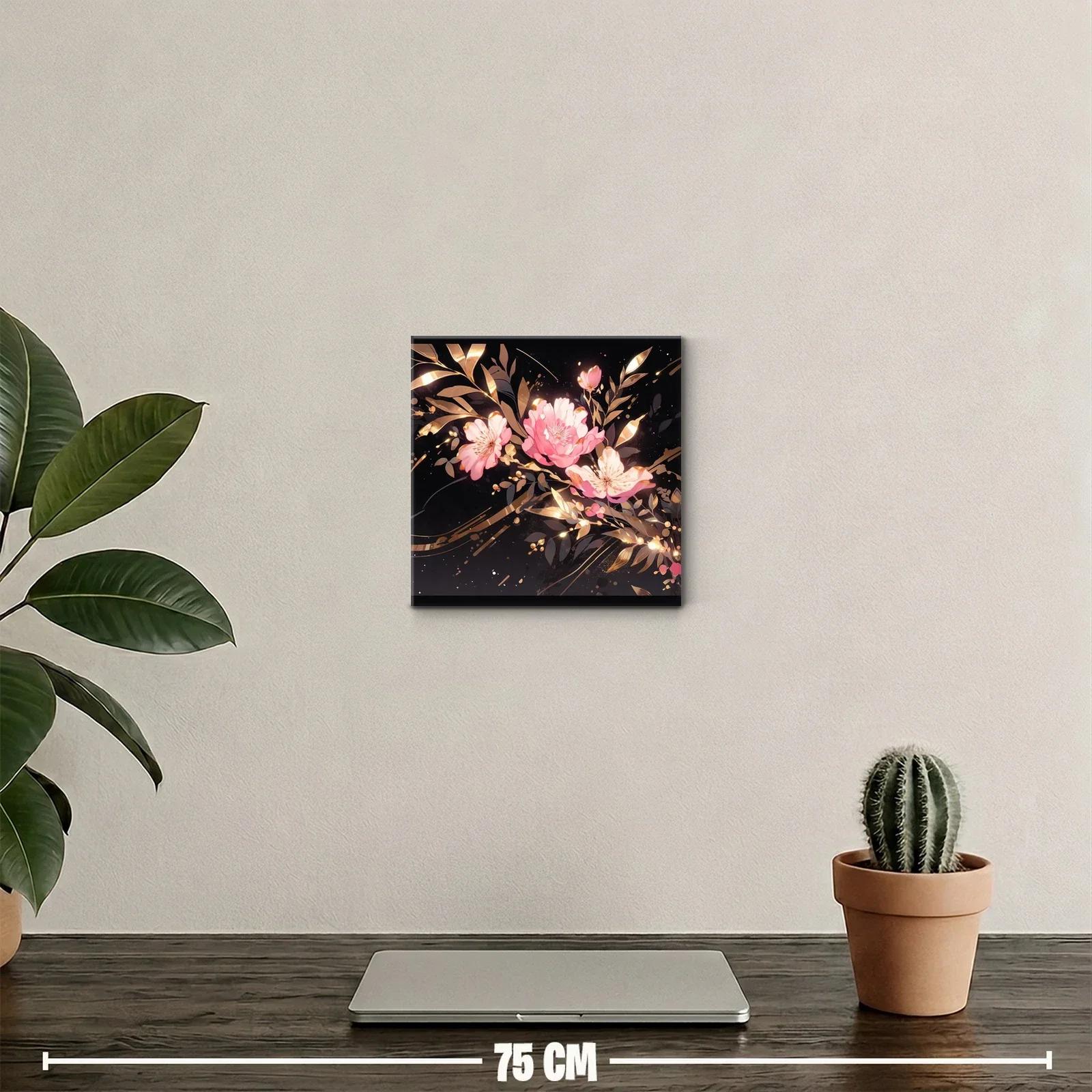 Flores rosas con detalles dorados sobre fondo oscuro — miniatura 2