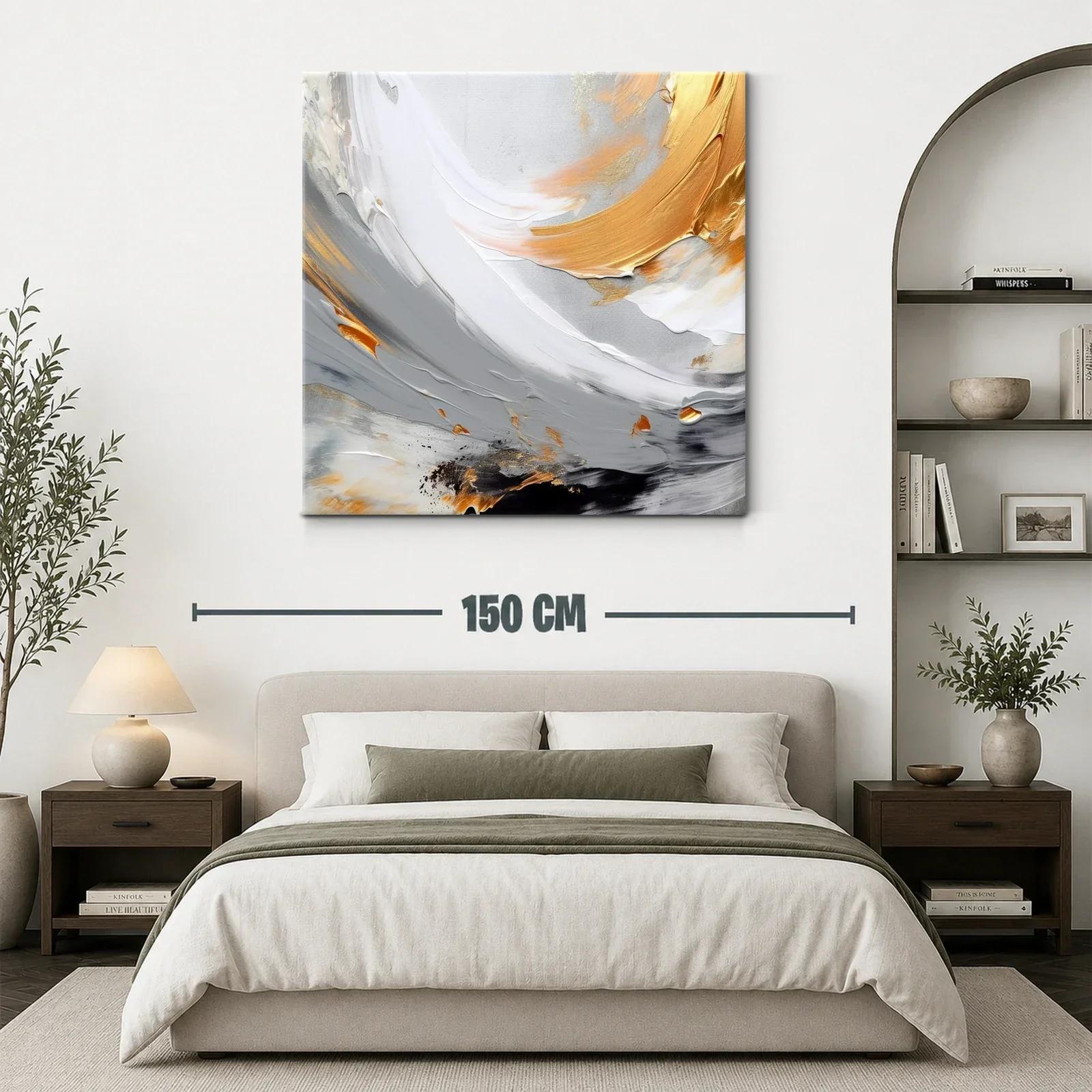 Cuadro abstracto con tonos grises y dorados elegantes — miniatura 3