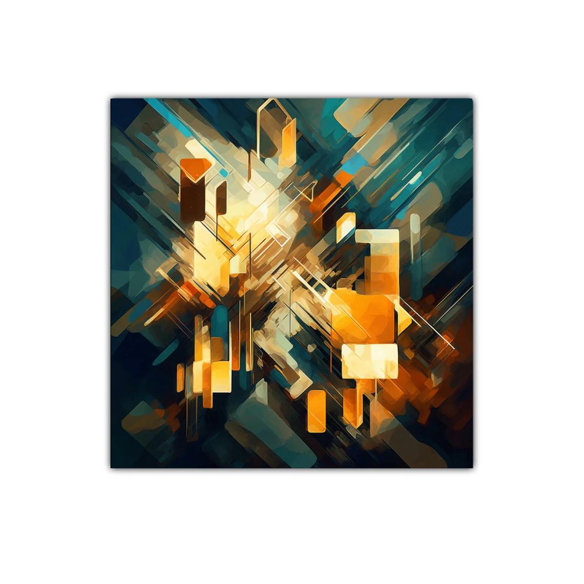 Cuadro abstracto con explosión de luces y formas geométricas