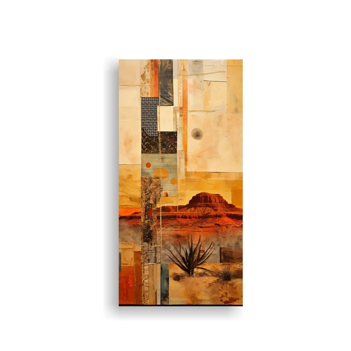 Cuadro paisaje desértico con meseta rocosa y collage geométrico — imagen principal
