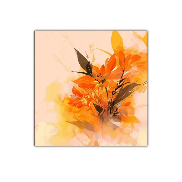 Cuadro decorativo con ramo floral vibrante y tonos cálidos