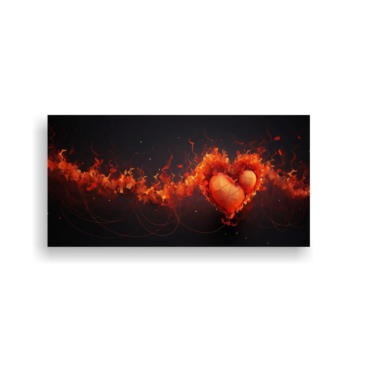 Cuadro corazón en llamas con franja de fuego