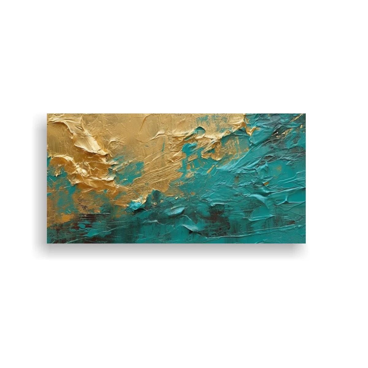Cuadro textura abstracta en turquesa y dorado — imagen principal