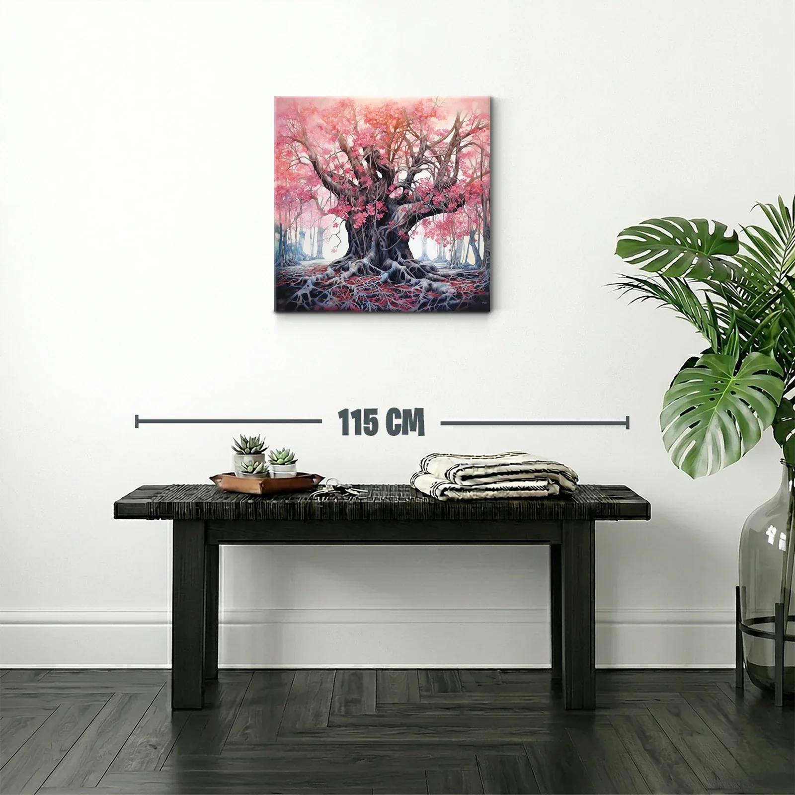 Árbol mágico con flores rosa en bosque encantado — miniatura 2