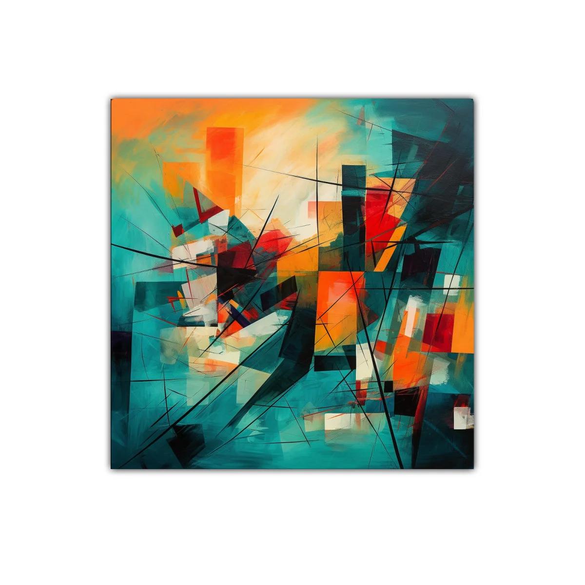 Cuadro abstracto vibrante con formas y líneas dinámicas — miniatura 1