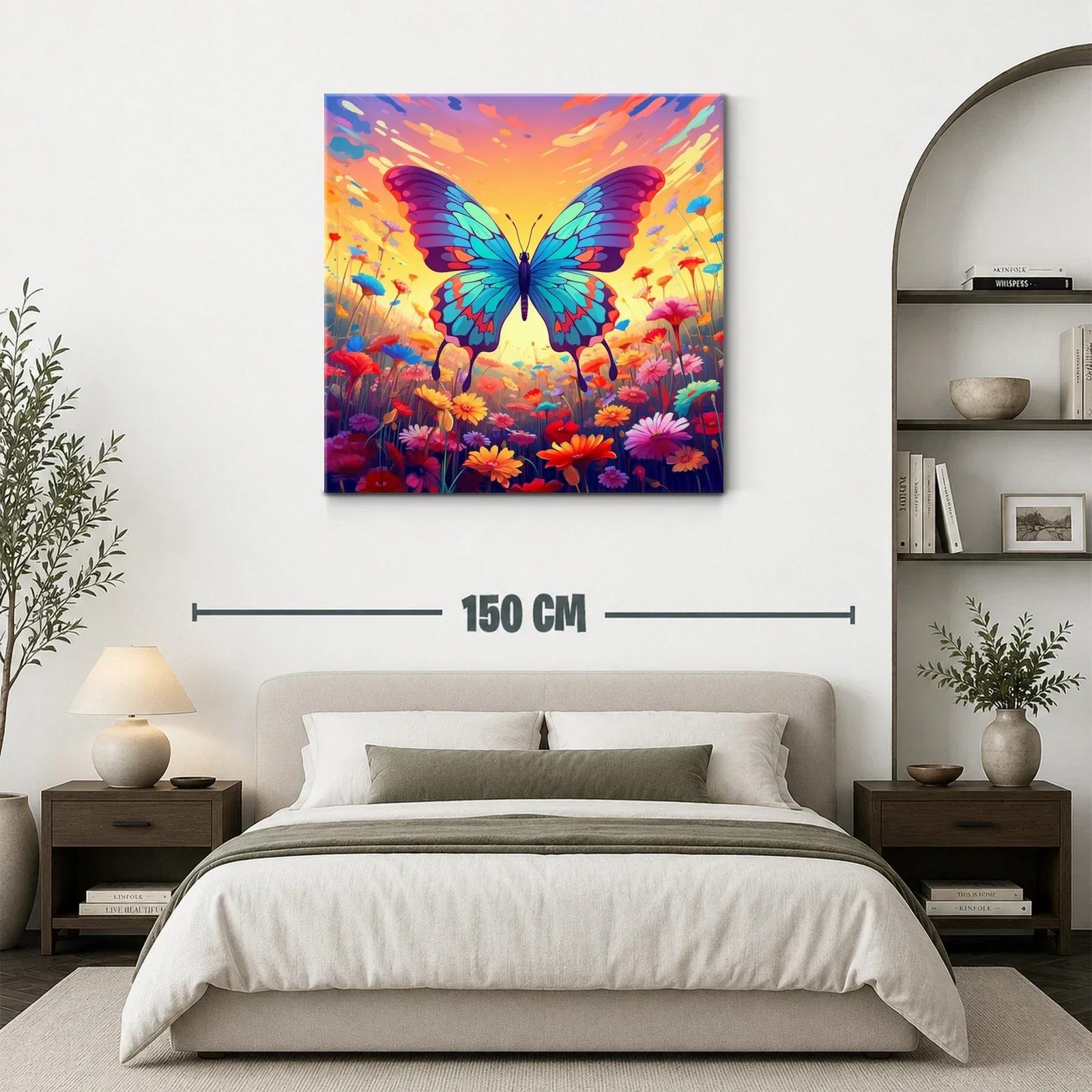 Mariposa vibrante en campo florido al atardecer — miniatura 3